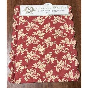 Shabby Chic Cottage Core Country Red Cream Quilted Table Runner Floral New